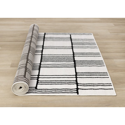Striped White Contemporary Modern Indoor Area Rug