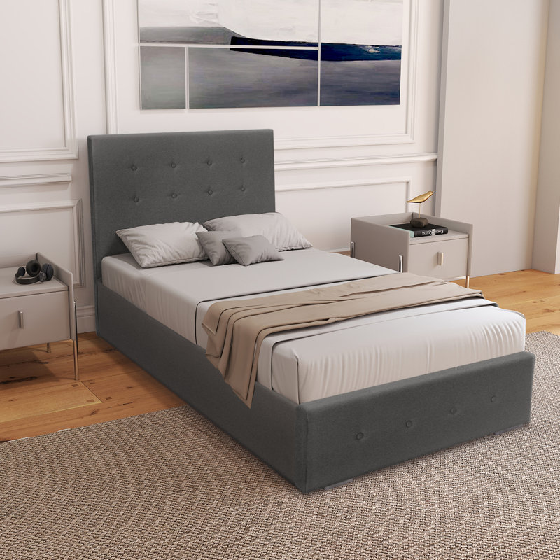 Delvin Upholstered Ottoman Storage Bed, Single (3'), Grey