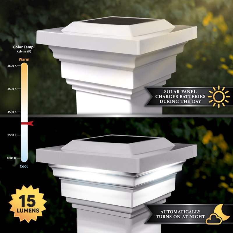 Low Voltage Solar Powered Integrated LED Fence Post Cap Light 4 In. X 4 In., White