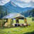 4-6 Person Inflatable Camping Tent with Stove Jack, 300D Oxford Fabric Blow Up Tent, 2 Skylights, Hand Pump, 3-in-1 Windows, Waterproof 4 Season Glamping Tent for Family Camping, Green-118727224