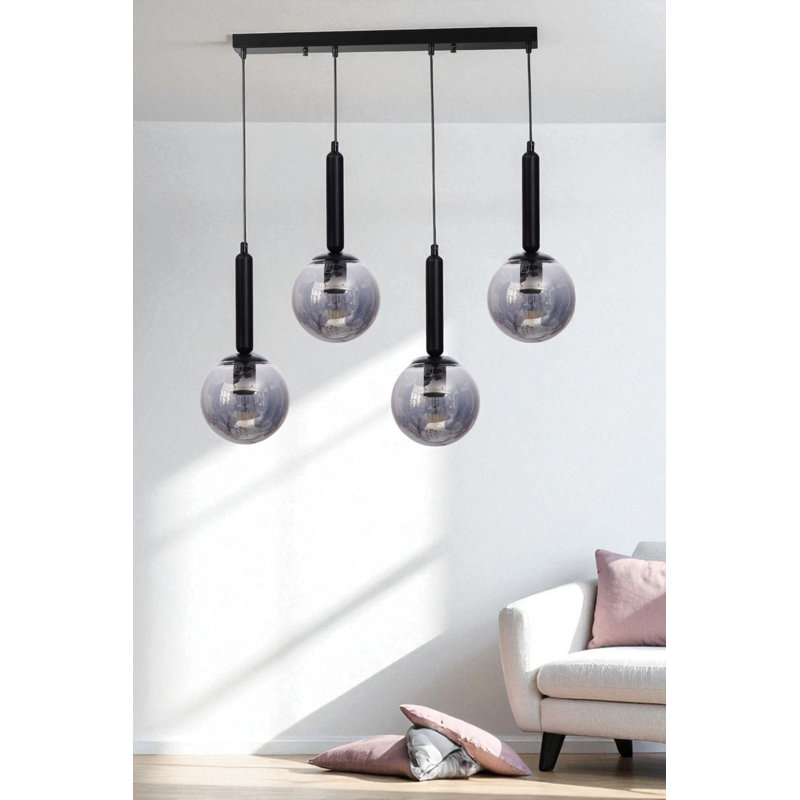 Élégant lustre en métal avec capuchon en verre, hauteur réglable, hauteur totale: 31,5 po | 4 x douilles E27 (40 W maximum) | Finition grise et noire pour l'éclairage du salon, de la salle à manger et du vestibule