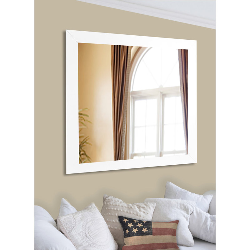Modern Flat Wall Mirror, 32.5" H x 26.5" W , White