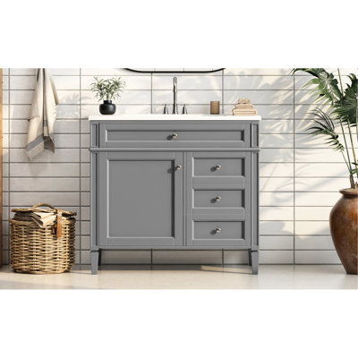 Lavabo de salle de bain moderne 36 po, 2 tiroirs et tiroir escamotable, rangement efficace avec armoire de 36 po