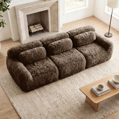 3 - Seat Chocolate Modular Sectional , Ergonomic Design, Non Slip Base, No Assembly 114'' In Chocolate, Throw Pillows, Assembly, Study