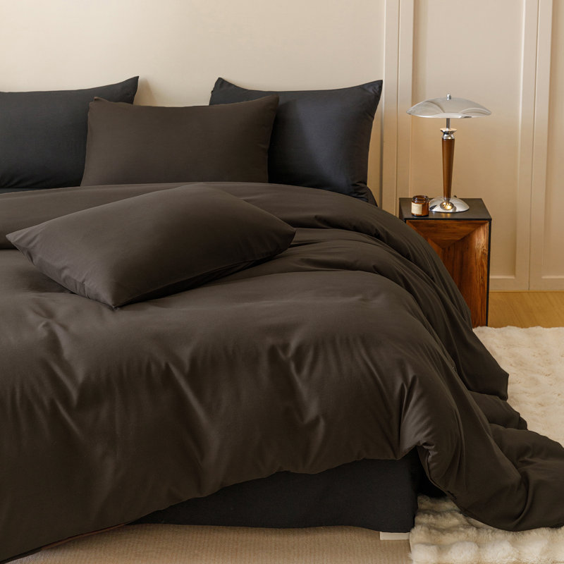 Solid Color Comforter Dark Color 3 PCs Bedding Set Deep Color Bed Comforter Set, Dark Brown