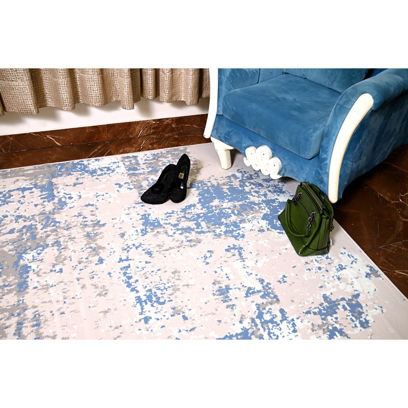 Tapis abstrait bleu / gris, Tapis de couloir 2 pi x 8 pi