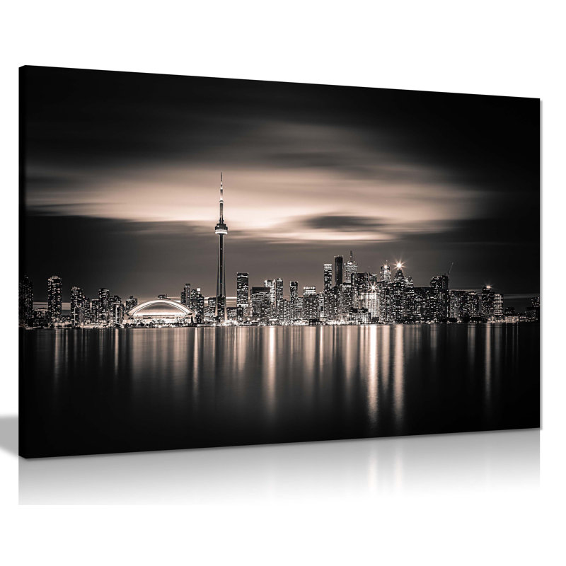 Panther Print Fine Art Prints Sepia Toned Toronto Skyline Cityscape Mirror Reflection Artistic Framed Canvas Prints, Pictures For Home Walls, Bedroom, Living Room & Bathroom Decor - Wrapped Canvas Art Prints