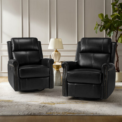 Inglenook 32" Wide Genuine Leather Power Swivel Standard Recliner Set Of 2