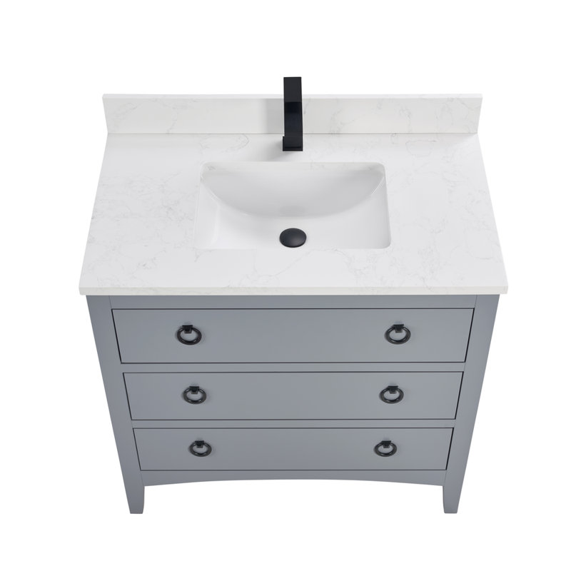 42" Solid Wood Sink Vanity With 1' Top, Cadet, Black, 36"