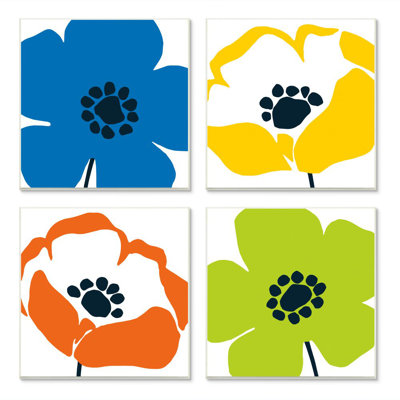 «Vibrant Modern Floral Collage Multi-Color Pop» par Wild Apple Portfolio - ensemble de 4 impressions