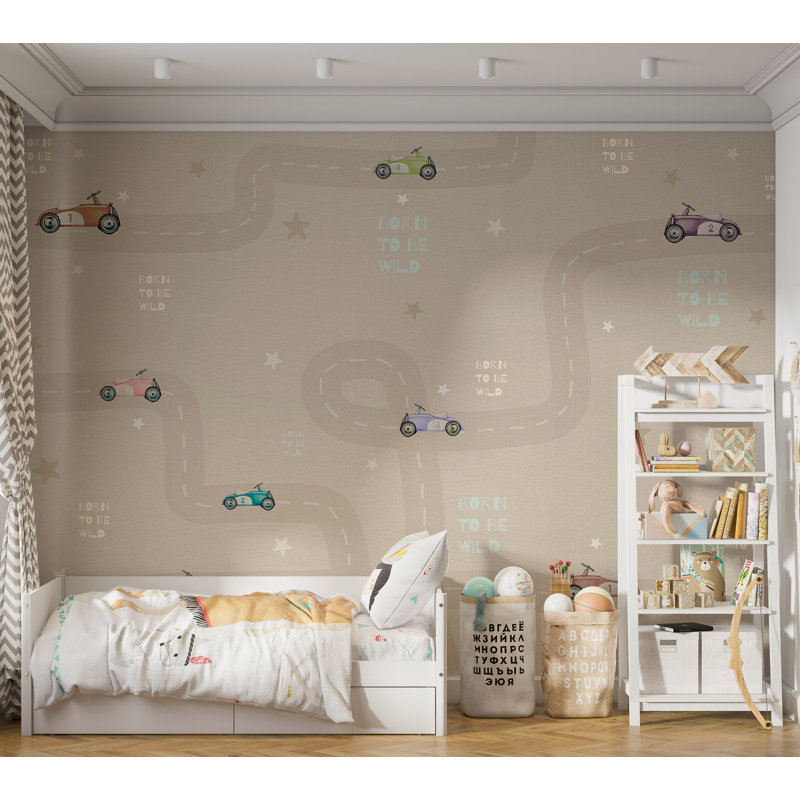 Adhésif mural pelez et collez pour enfants - voitures de course, L 110 po x l 154 po