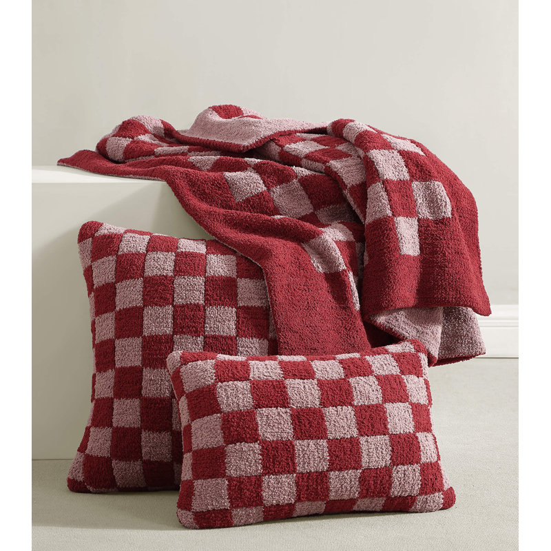 Checkerboard Lumbar Pillow Cover & Insert, 20" H x 20" W' x 1.4" D, Pomegranate/Rose Checkered