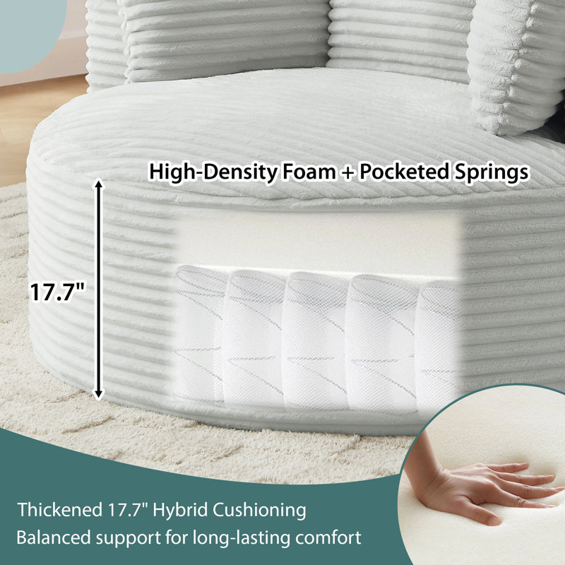Lozena 2 Pieces - 49" Corduroy Upholstered Barrel Chair, Oversized Round Compression Chaise Lounge, No Assembly Required, Available in 7 Colors