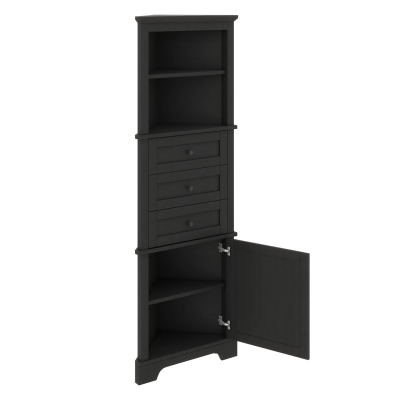Grande armoire d'angle triangulaire avec trois tiroirs et tablettes personnalisables pour la cuisine de la salle de bain