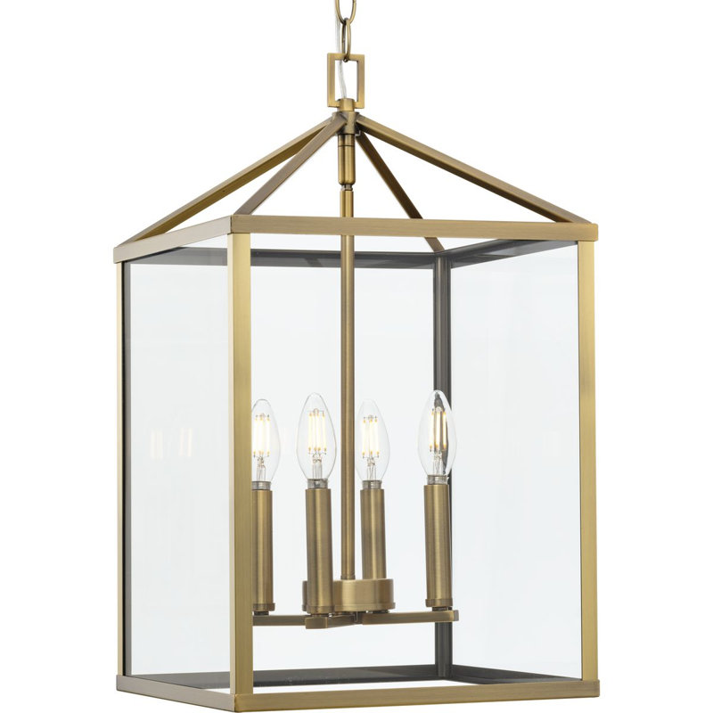 Lustre à 4 lumières Hillcrest, H 22 po x l 13 po x P 13 po, Laiton rétro