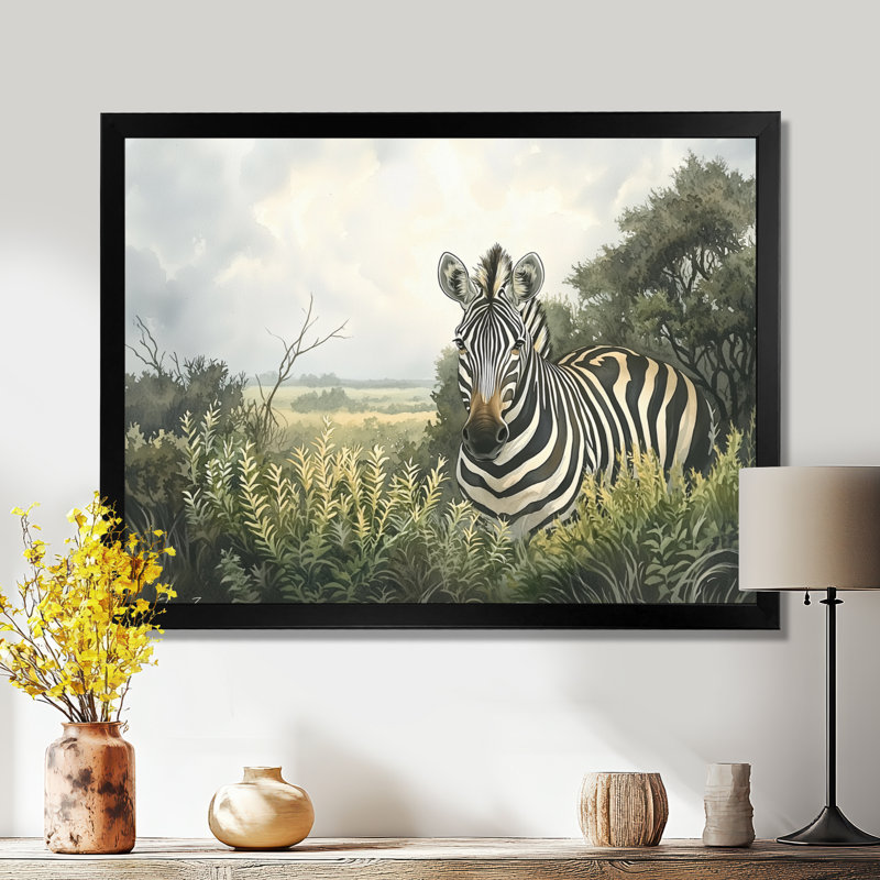 Aquarelle, jardin zébré III - impression murale zébrée, H 34 po x l 44 po, Reproduction encadrée d'une seule photo sans pass