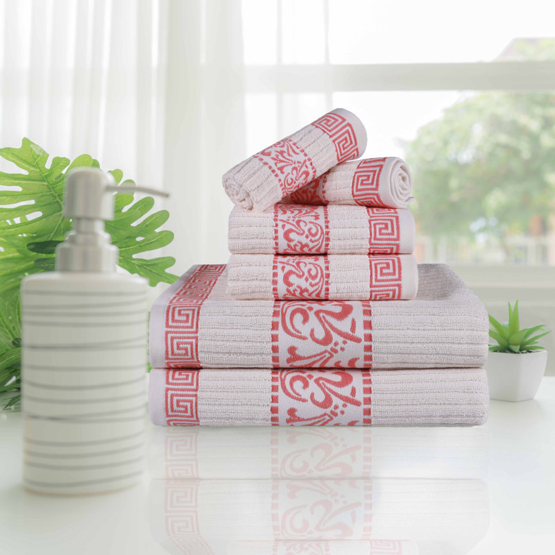 Ensemble de serviettes décoratives modernes en coton 6 pièces BNM, Ivoire / corail