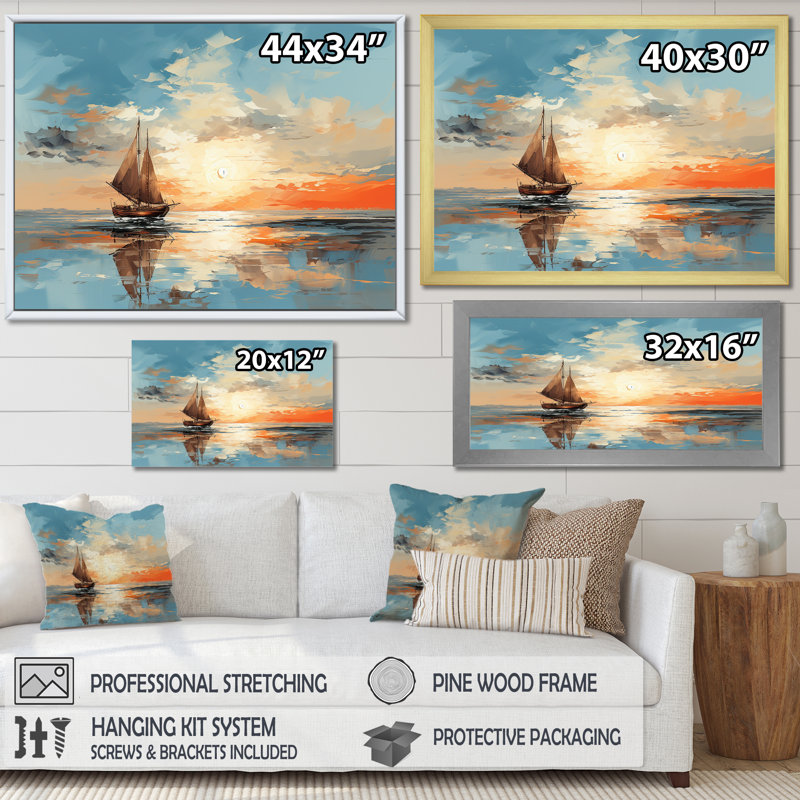 Minimal Coastal Sunset Skyline I - Décoration murale plage et océan, H 30 po x l 40 po, Toile tendue