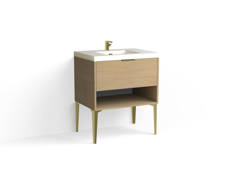 Modo 30" W Freestanding Single Bathroom Vanity with Dean Leg, Glossy White/Single, Nocino, Polished Nickel