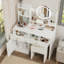 Bureau de coiffeuse avec miroir, lumières et fauteuil rembourré Fashion, éclairage réglable en 3 couleurs, multiples options de rangement