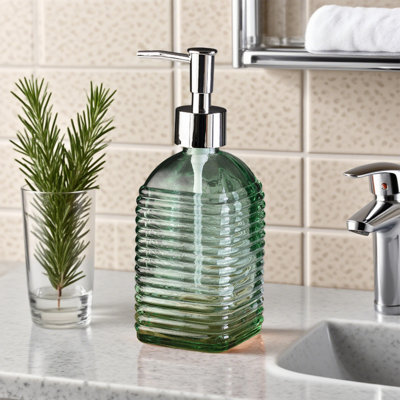 Bouteille d'eau à rayures horizontales Bouteille de savon liquide Verre coloré Type de presse Bouteille de savon Shampooing ménager Gel de douche Bouteille vide