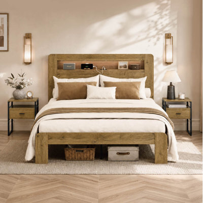 Modern Farmhouse Bed Frame With Led Lights