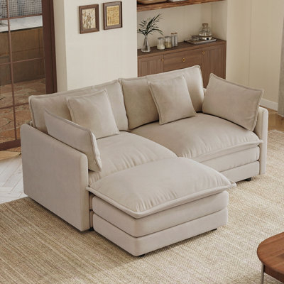 Modern Upholstered 2-Seater Sofa with Ottoman