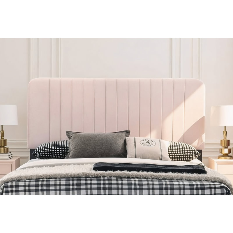 Lit double en velours rose Valletta, Double, Rose