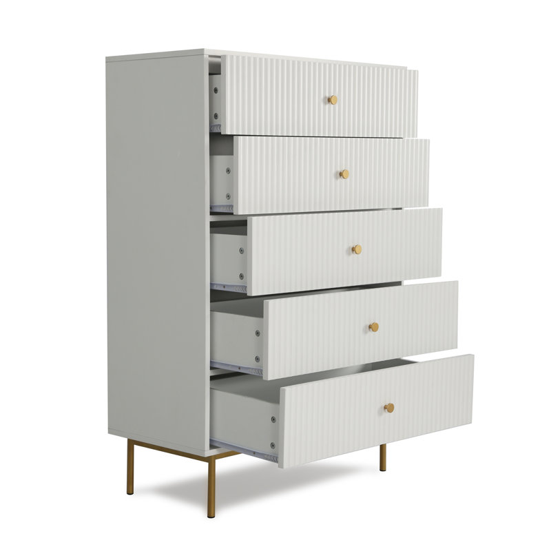 Bartko 80cm W 5 - Drawer Chest of Drawers, White