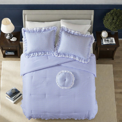 Cozy 4-piece Bedding Sets, Microfiber Comforter With Gingham Design And Decorative Pillow
