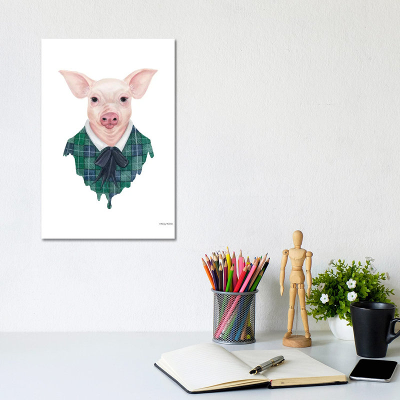 Pig In Plaid 1 Piece Wrapped Canvas Wall Art, 30.48cm H x 20.32cm W