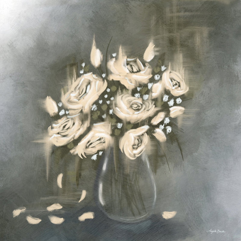 "Vase de fleurs pâles sur toile" par Angela Bawden, H 36 po x l 36 po