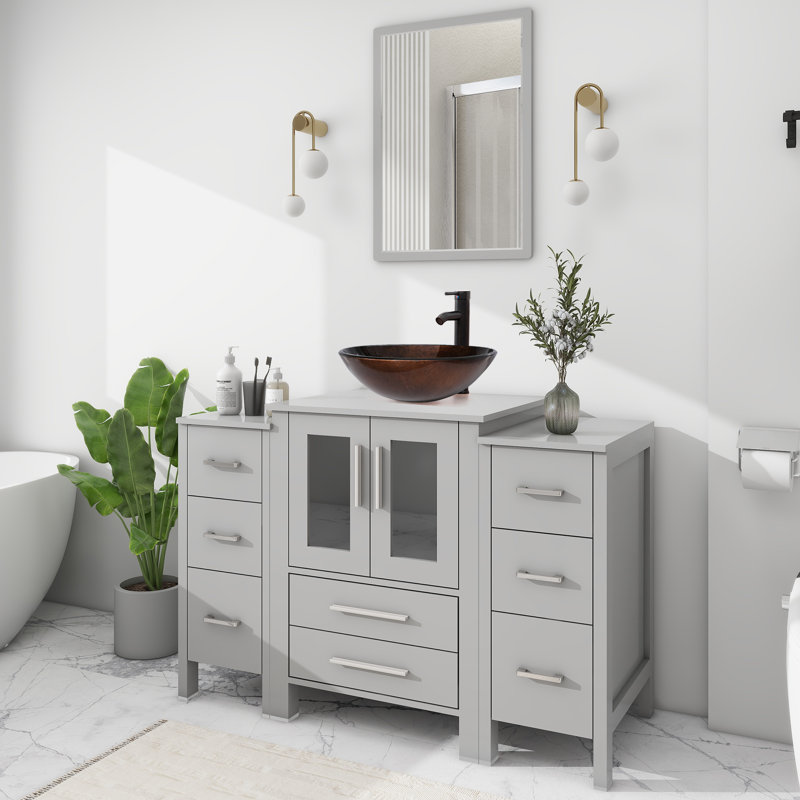 Ensemble de meuble-lavabo simple 48 po avec lavabo vasque en verre, plateau en bois manufacturé, robinet économiseur d'eau