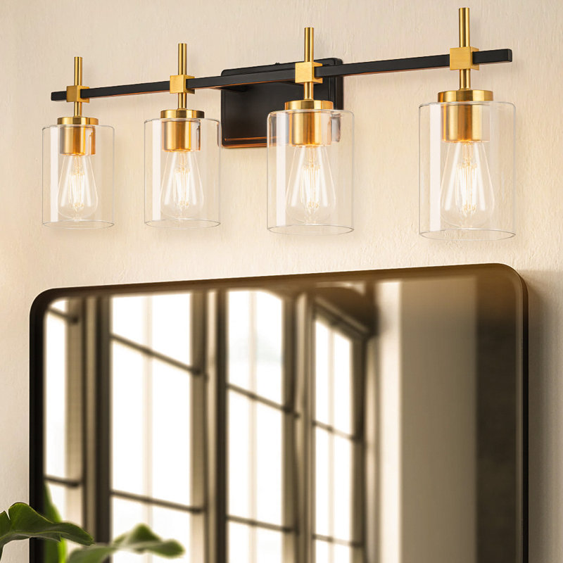 Applique murale moderne en verre transparent Aviara, Noir et or, 4, Clear Glass