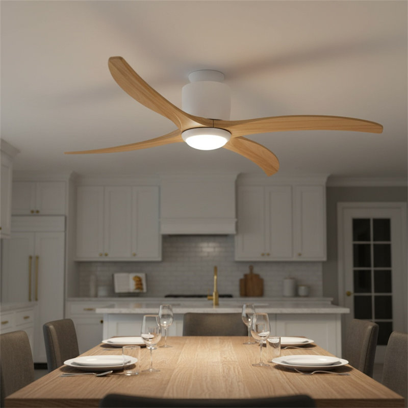 Ventilateur de plafond en bois massif de 52 pouces avec lumière, télécommande, moteur à courant continu silencieux, 6 vitesses, réversible