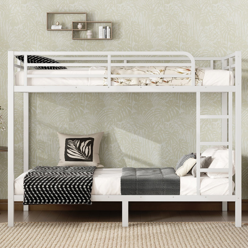 Metal Twin XL over Twin XL  Bunk Bed for Teens & Adults, Space-Saving, No Box Spring Needed, White, Twin XL over Twin XL