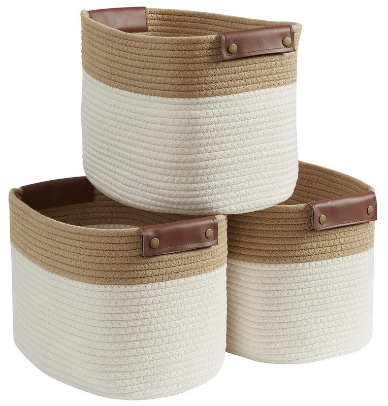 Ensemble de bacs en tissu, Brun / blanc