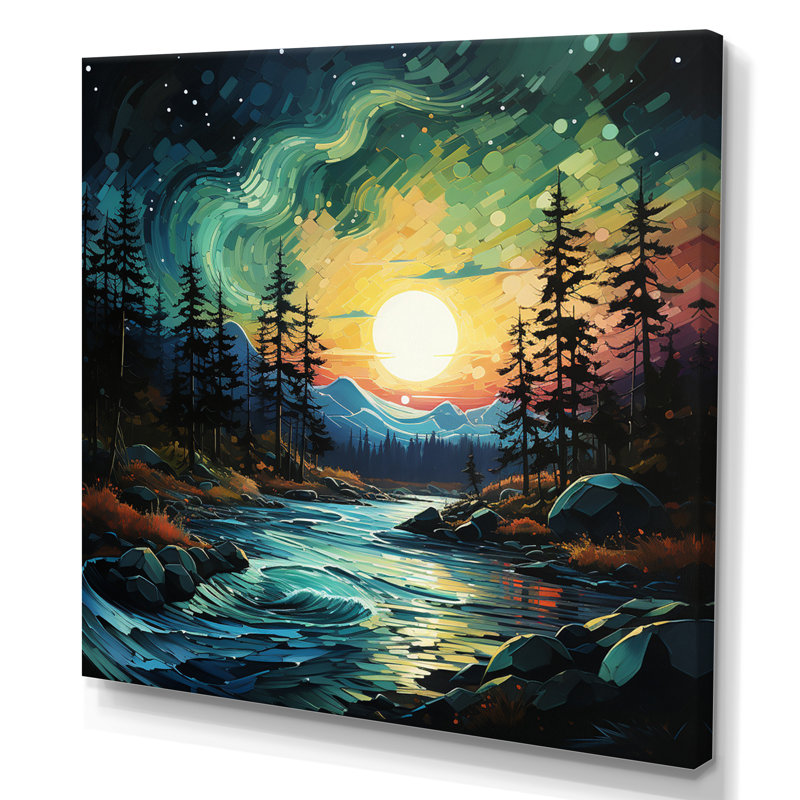 Paysage, aurores boréales V - impression, H 36 po x l 36 po x P 1,5 po, Toile tendue