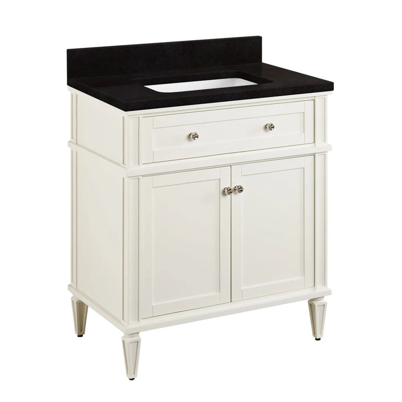 30" Elmdale Single Bathroom Vanity Set with Rectangular Undermount Sink, Arctic White Quartz, No Drillings, Charcoal Black