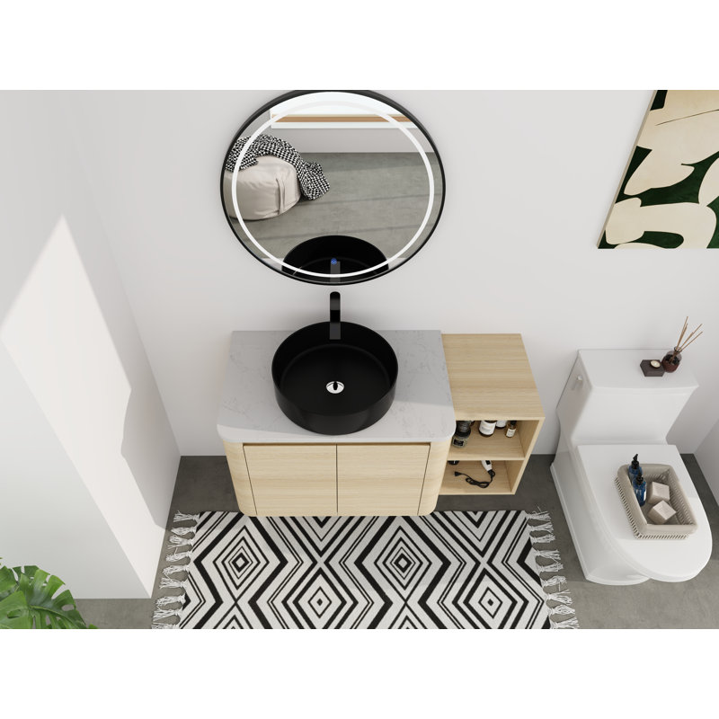 Ensemble de meuble-lavabo mural 42 po - 5 options de lavabo de couleur (motifs blanc / noir / marbre) avec tablette de rangement ouverte (type B)