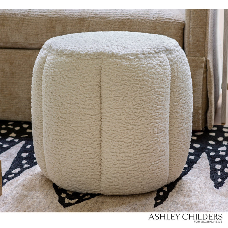 Tuffet Ottoman-Sheepskin-Toast, White