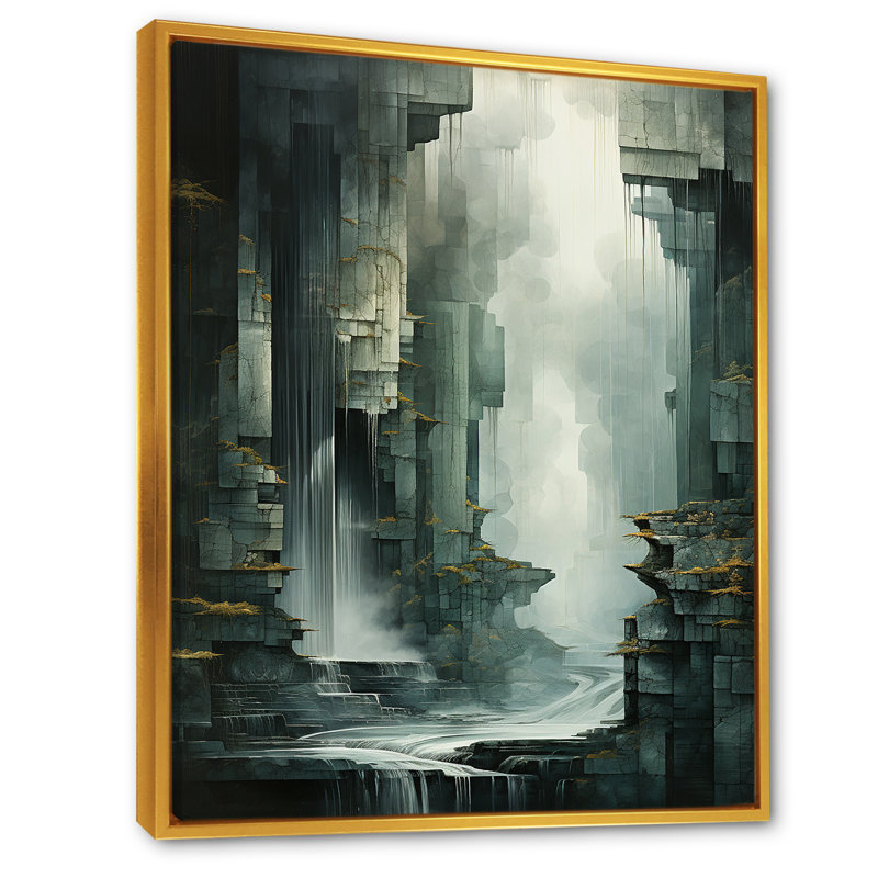 «Waterfall Cliff Adventure I», reproduction sur toile, Cadre flottant doré, 44" H x 34" W
