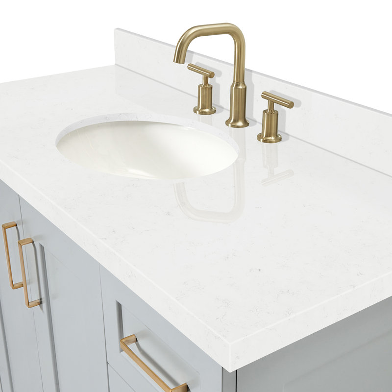 Freitas 48'' Solid Wood Single Bathroom Vanity, Oval, Gray, Carrara Quartz