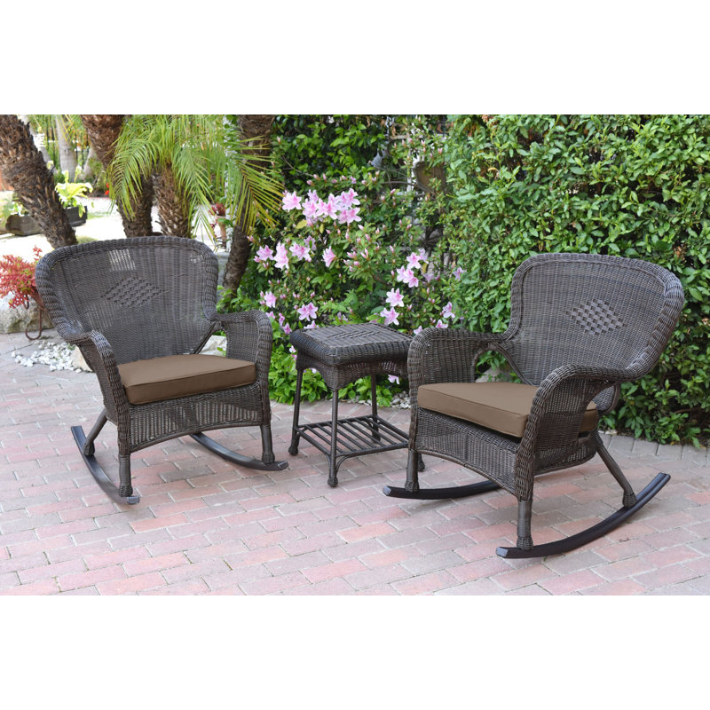 Windsor Resin Wicker Rocker Chair And End Table Set With Cushions, Brown, Espresso
