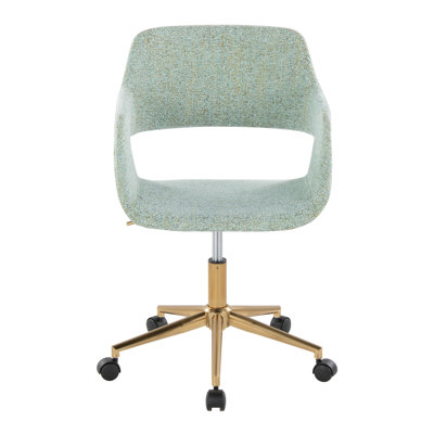 Chaise de travail contemporaine en métal doré et tissu vert clair