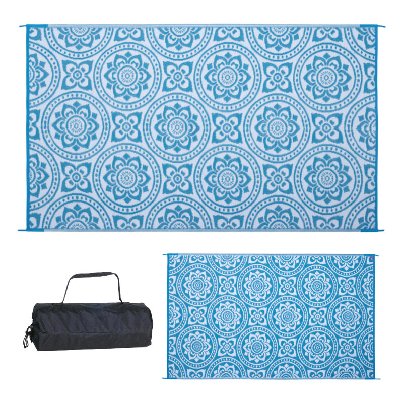 Dorchester Floral Doormat, 60" W x 96" L, Turquoise