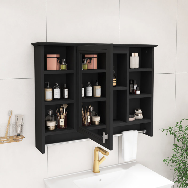 Armoire à pharmacie murale noire 36 po, armoire de toilette 3 en 1 avec tablette réglable et porte à fermeture en douceur, miroir haute définition