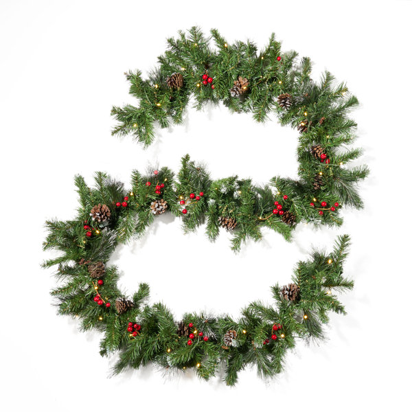 The Holiday Aisle® 108'' in. Lighted Faux Spruce Garland & Reviews ...