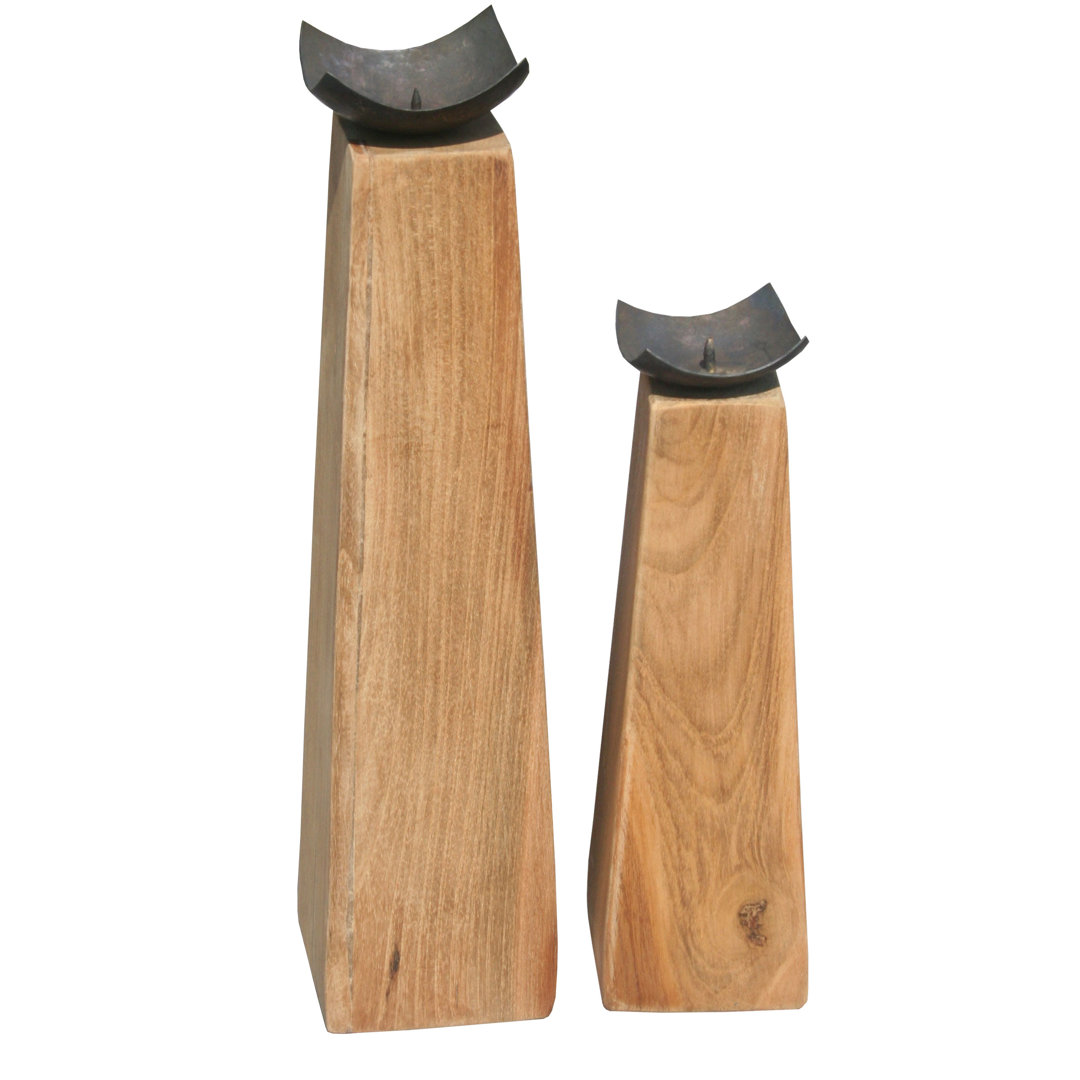 13'' H Wood Tabletop Votive Holder (Set of 2) Chic Teak