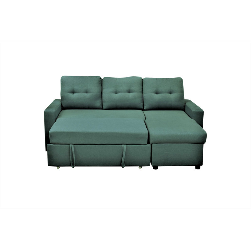 Convertible L-Shaped Sectional Sleeper Sofa Bed, Teal Polyester